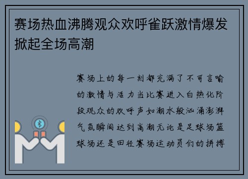 赛场热血沸腾观众欢呼雀跃激情爆发掀起全场高潮